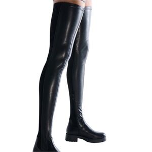 Azalea Wang Black Over-the-Knee Boots Lug Sole Stretch Shaft Size 11